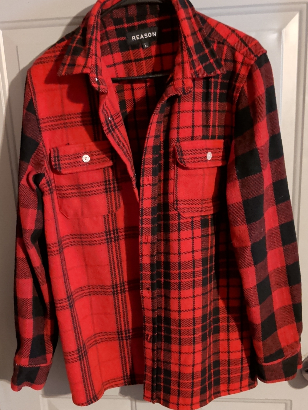 REASON Red and Black Plaid Button-Up Shacket